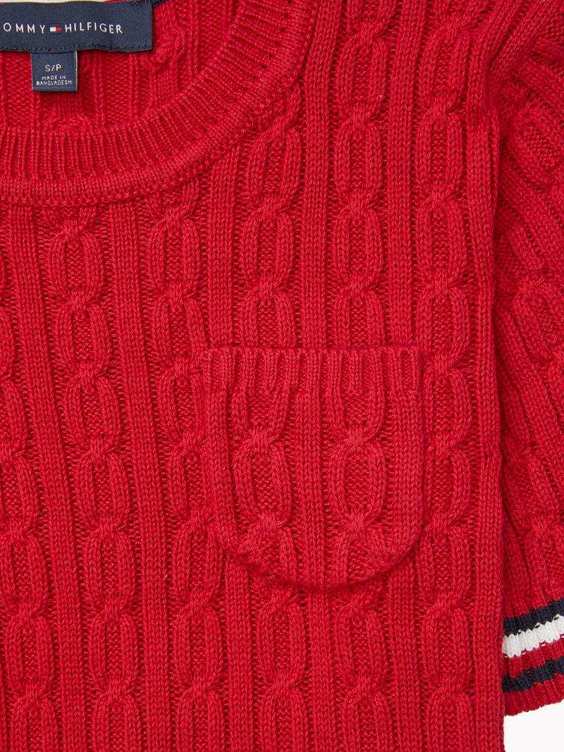 Női Tommy Hilfiger Stripe Cable Knit Pulóverek Piros | HU 368OKI